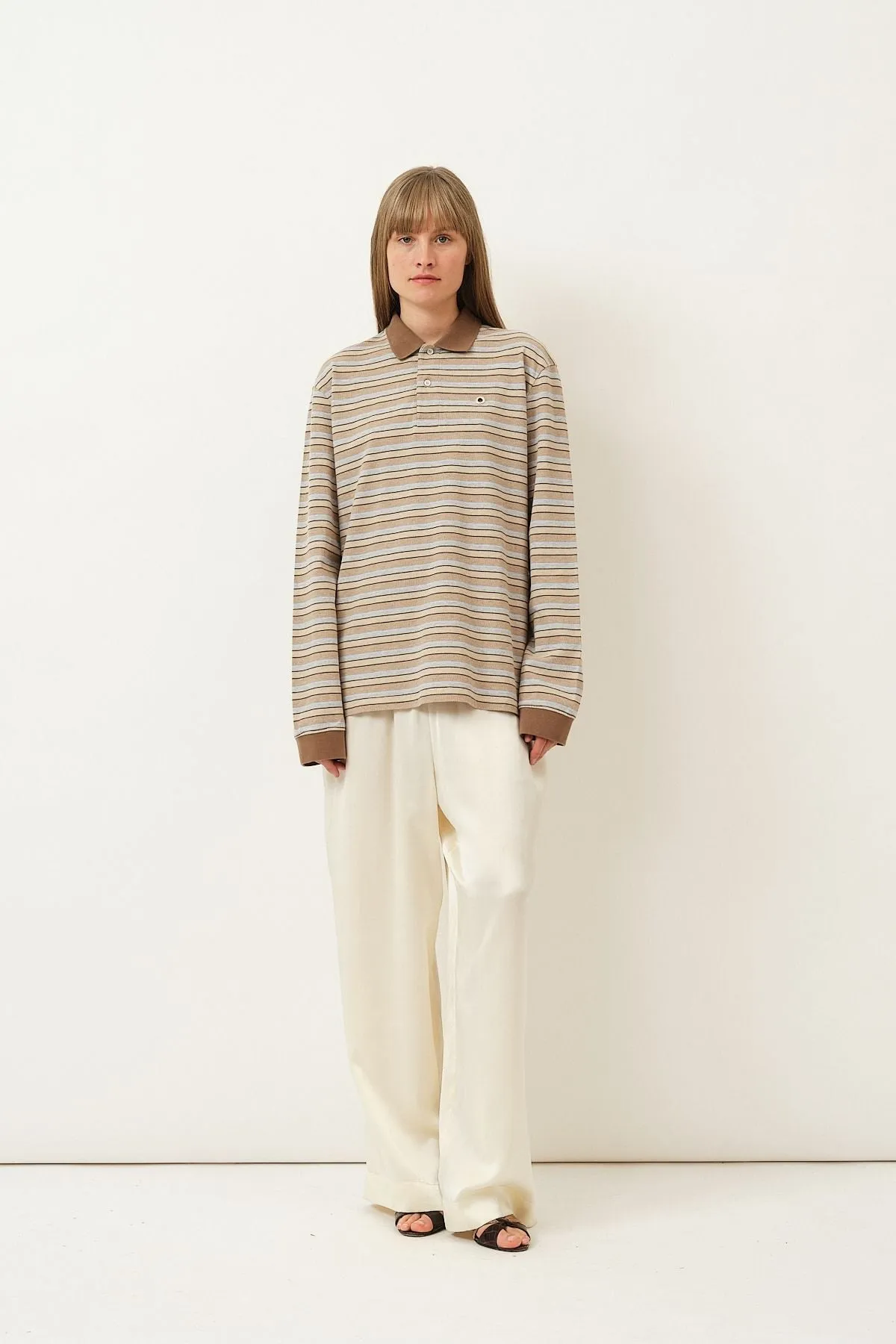 Serena Polo Shirt — Brown Shadow Stripe