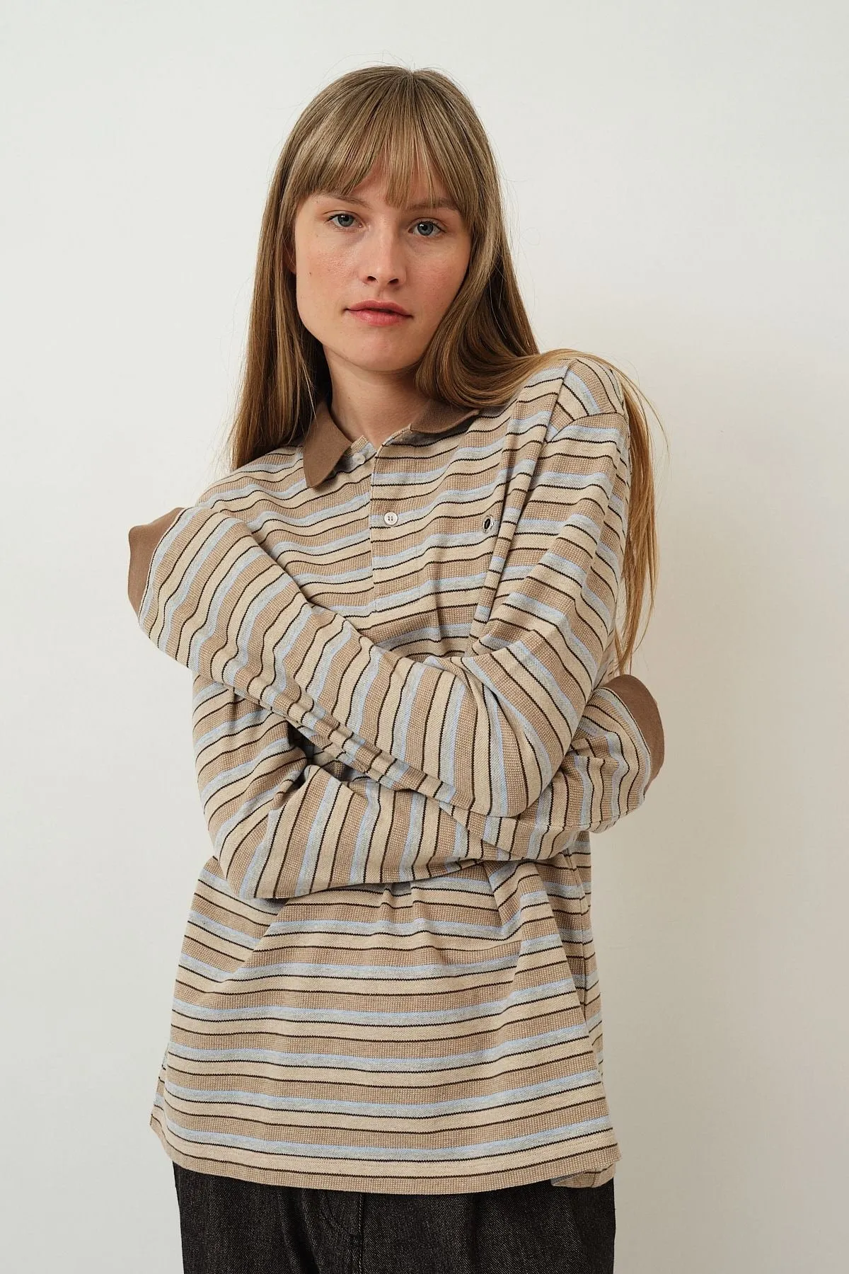 Serena Polo Shirt — Brown Shadow Stripe