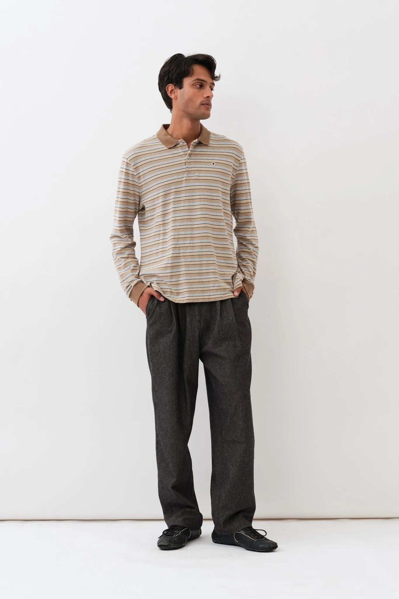 Serena Polo Shirt — Brown Shadow Stripe