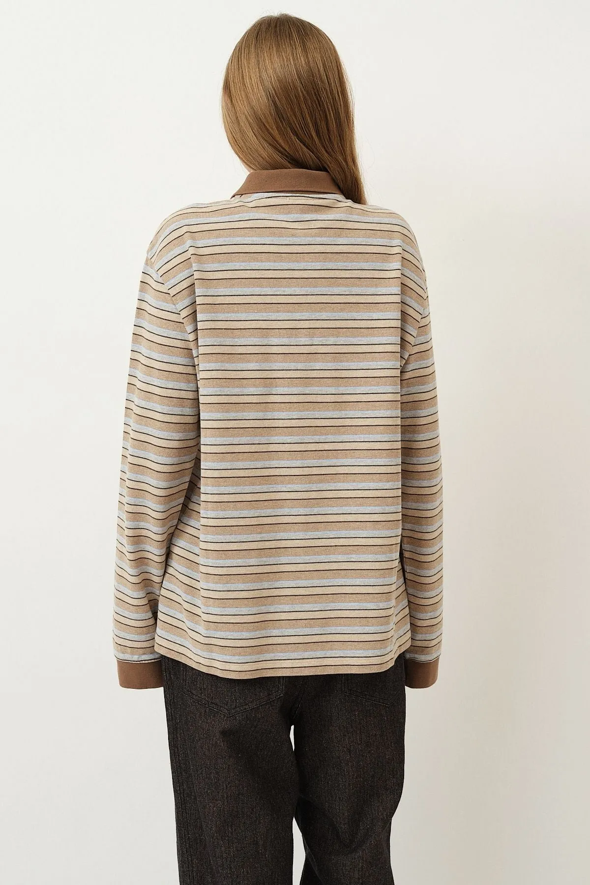 Serena Polo Shirt — Brown Shadow Stripe