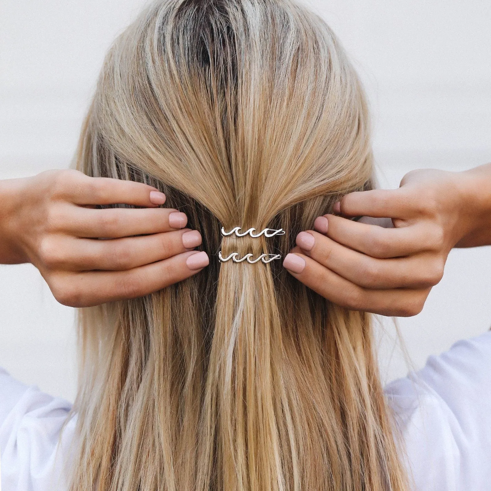 Silver Wave Hair Barrettes (Set of 2)