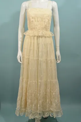 SOLD Vintage Lace Party Dress, Cottagecore Fairy Wedding Maxi XS