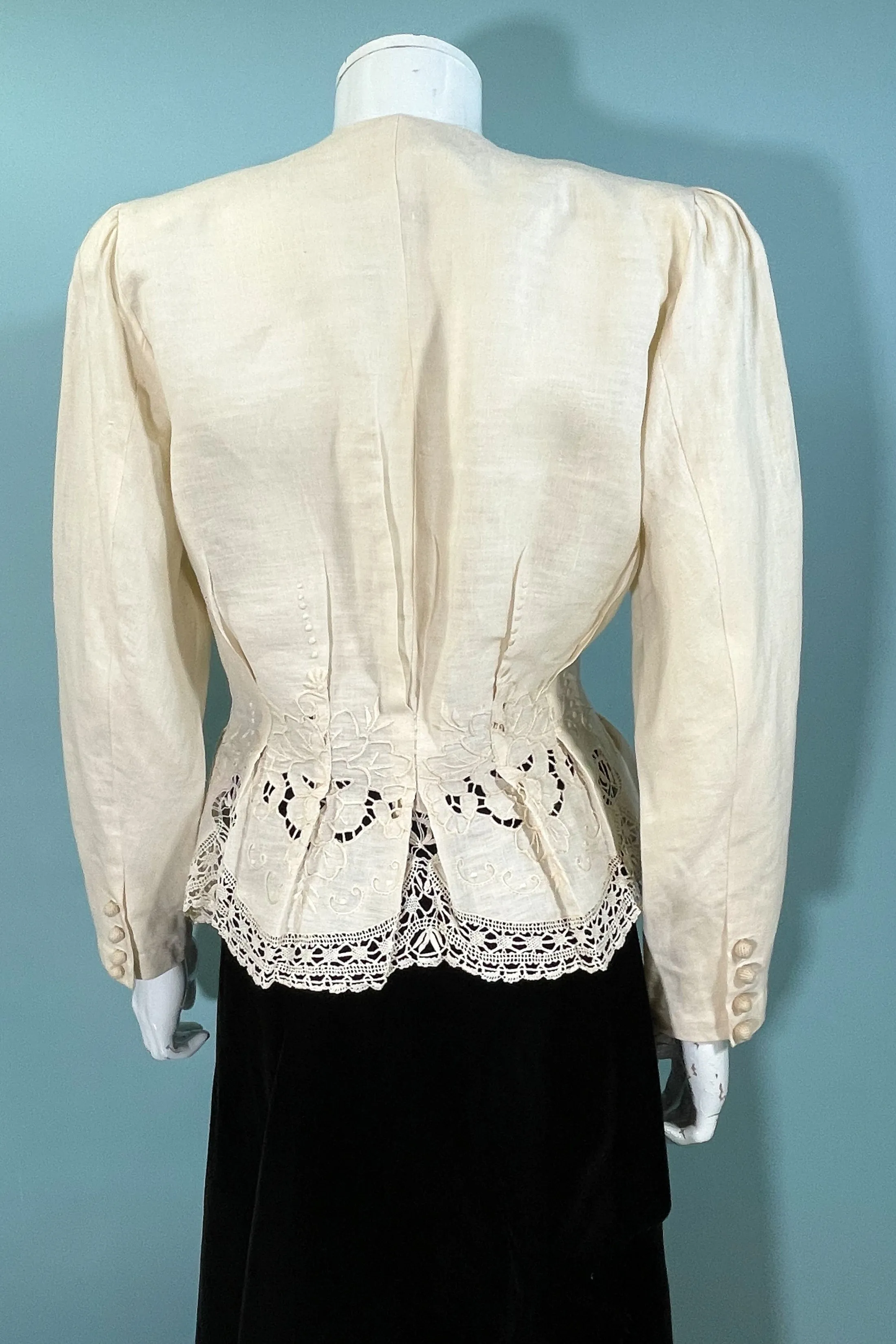 Vintage Nancy Johnson Victorian-Style Embroidered Cutwork Jacket/Blouse - Elegant Classic Top