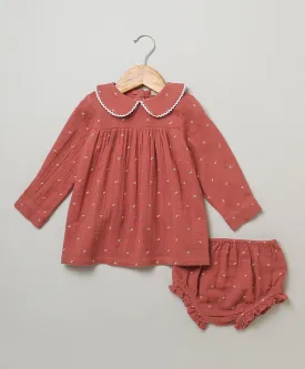 Sweetlime by AS Long-Sleeved Double Cloth Dress with White Print .