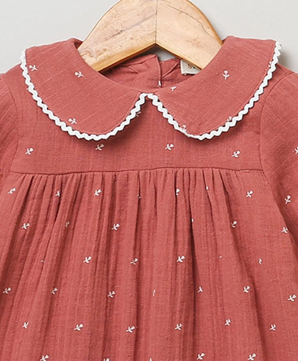Sweetlime by AS Long-Sleeved Double Cloth Dress with White Print .