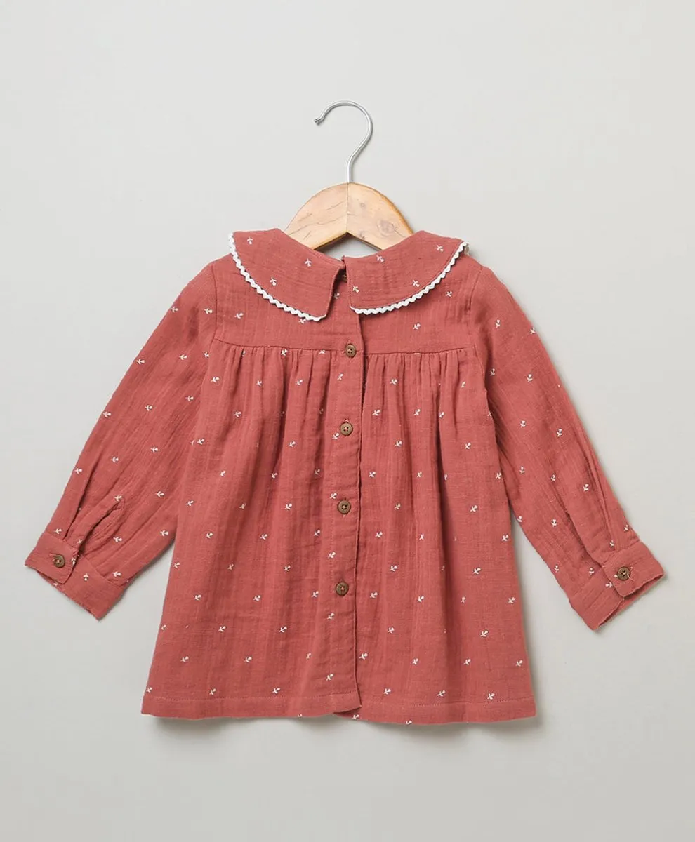 Sweetlime by AS Long-Sleeved Double Cloth Dress with White Print .
