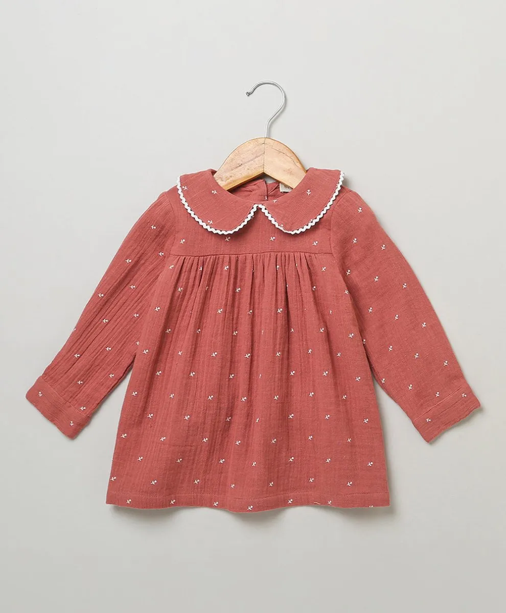Sweetlime by AS Long-Sleeved Double Cloth Dress with White Print .