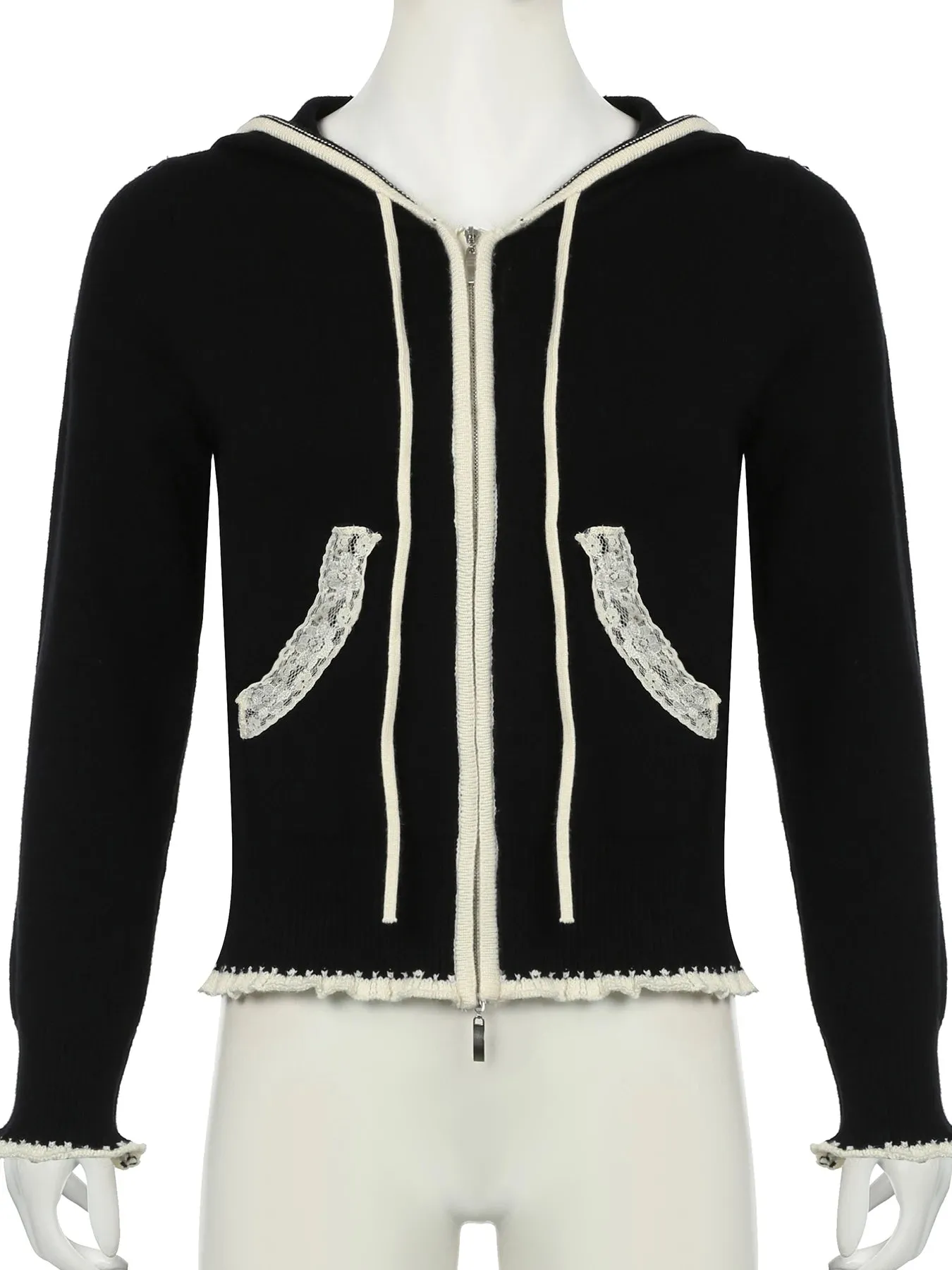 TAVIMART  -  Casual Contrast Color Knitted Sweater Coats Dark Patchwork Lace Cardigans Women Autumn Winter Fashion Streetwear