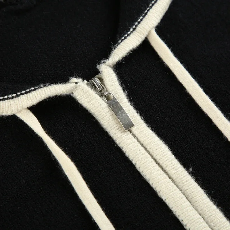 TAVIMART  -  Casual Contrast Color Knitted Sweater Coats Dark Patchwork Lace Cardigans Women Autumn Winter Fashion Streetwear