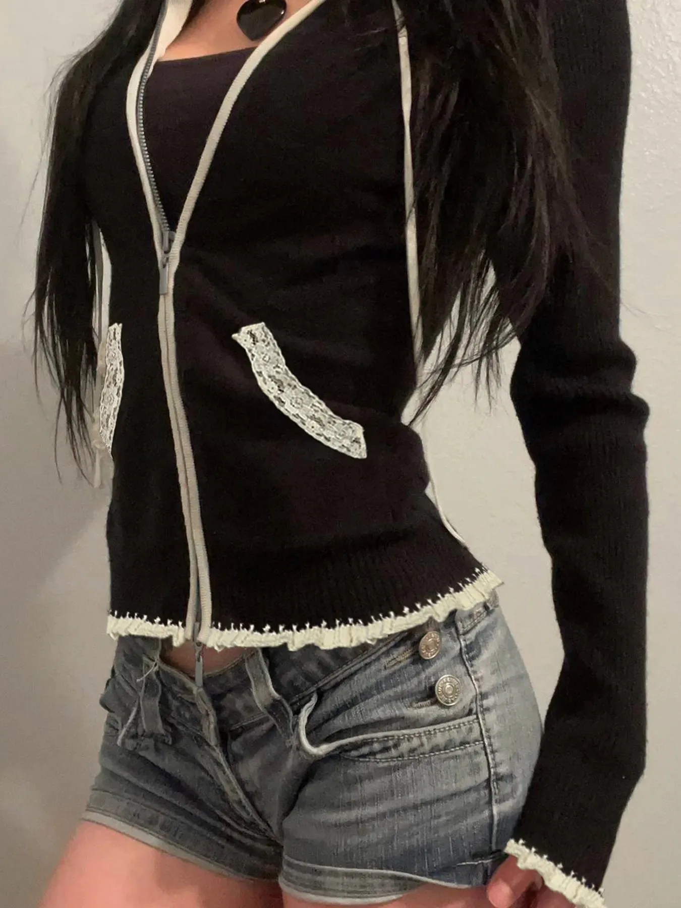 TAVIMART  -  Casual Contrast Color Knitted Sweater Coats Dark Patchwork Lace Cardigans Women Autumn Winter Fashion Streetwear