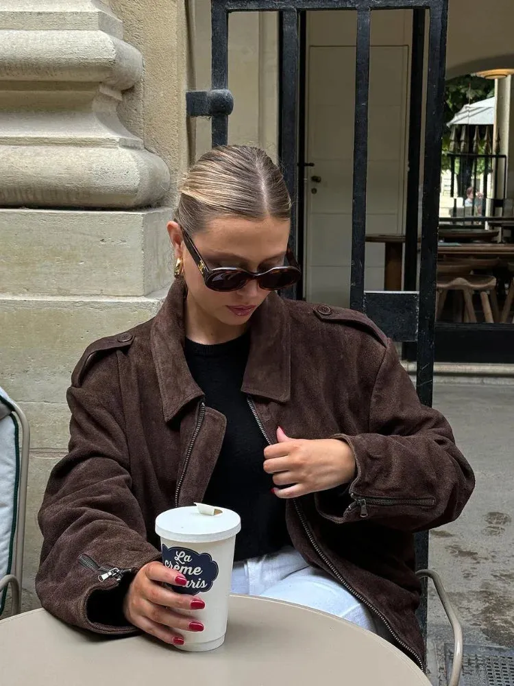 TAVIMART  -  Fashion Lapel Collar Women Long Sleeve Zipper Coats Vintage Slim Solid Short Jackets New Autumn Causal Warm Office Outwear