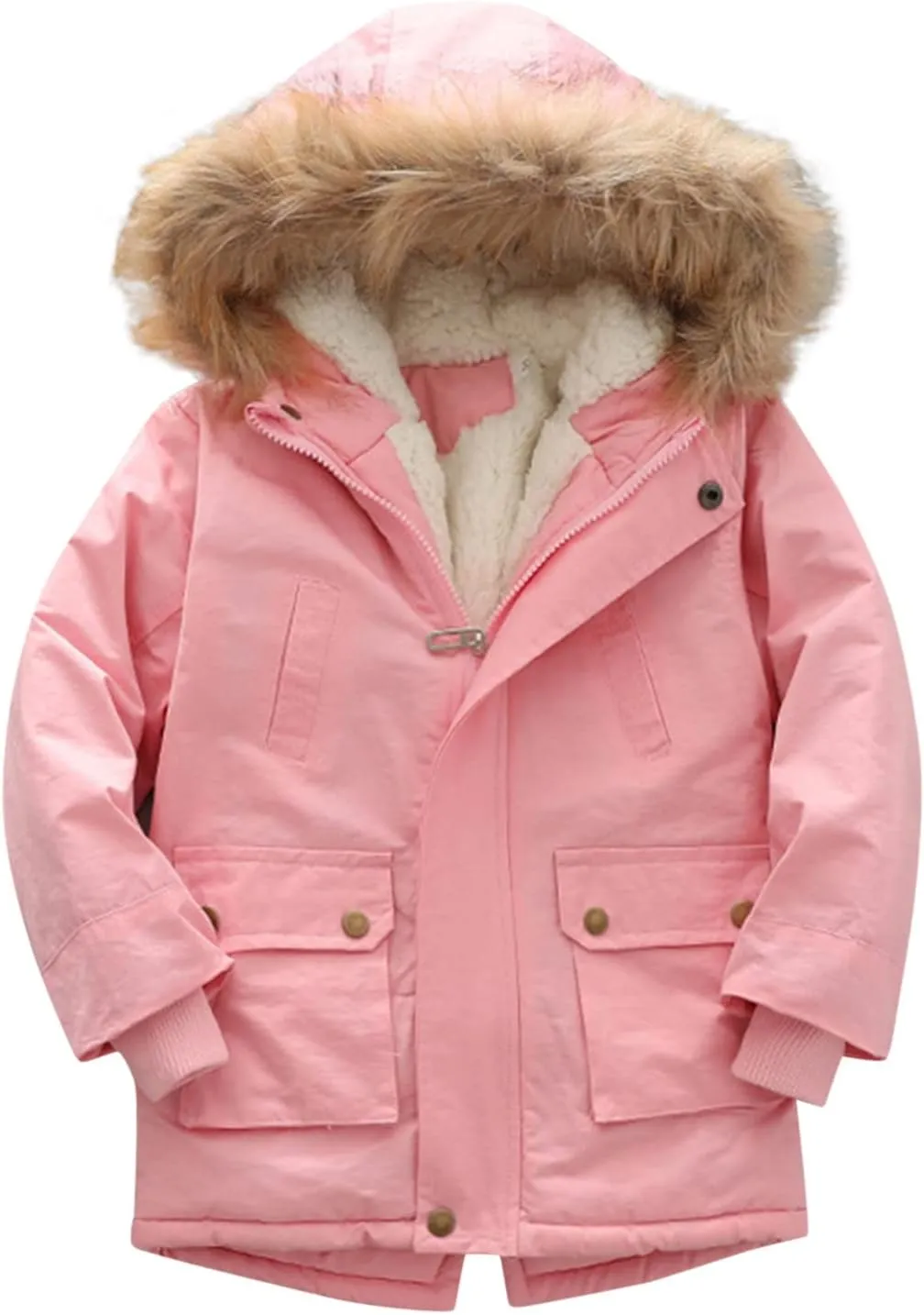 Toddler Girls Boys Padded Parka Thick Warm Jacket Faux Fur Hooded Fleece Coat for Kids Midweight Winter Jacket