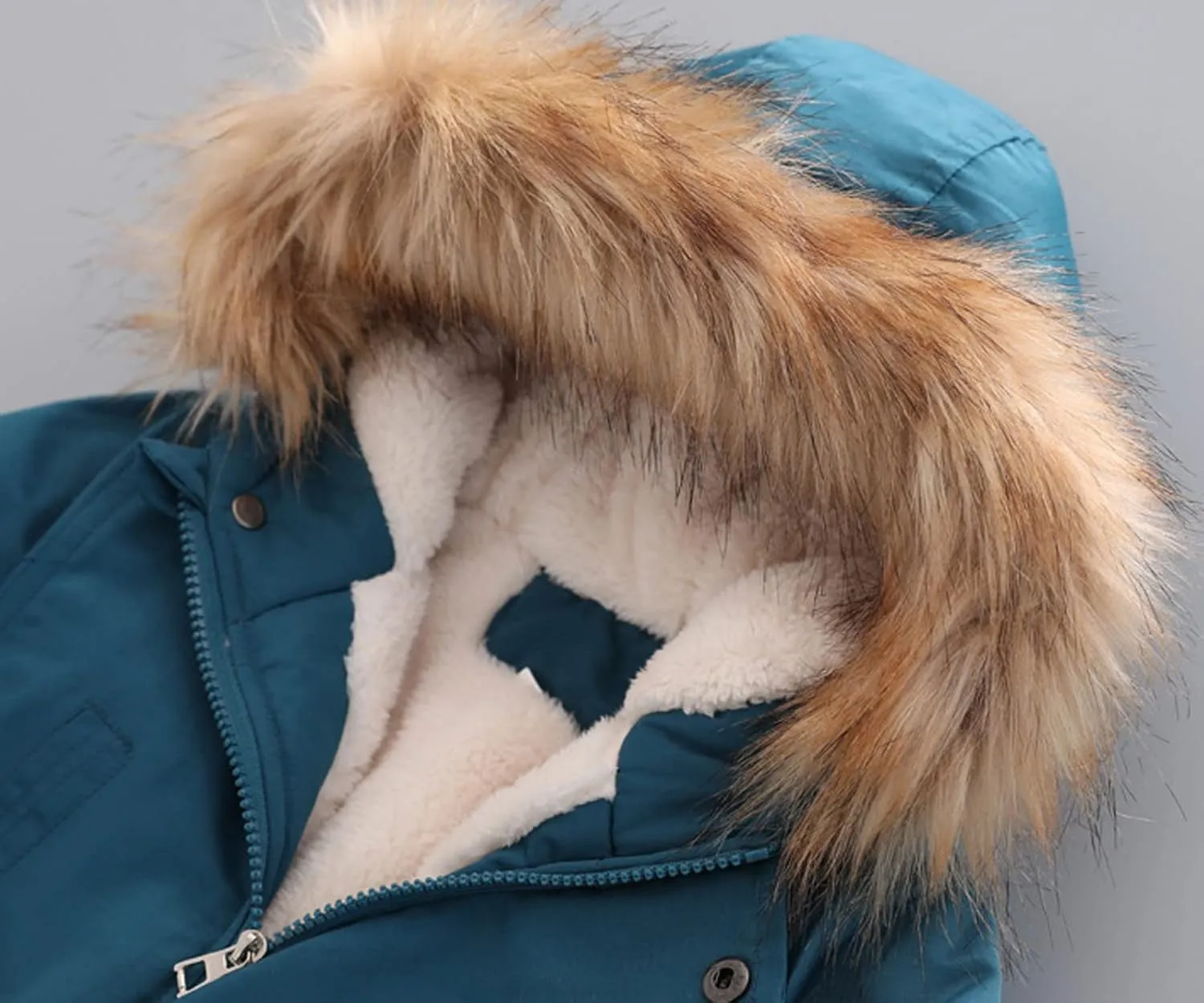 Toddler Girls Boys Padded Parka Thick Warm Jacket Faux Fur Hooded Fleece Coat for Kids Midweight Winter Jacket