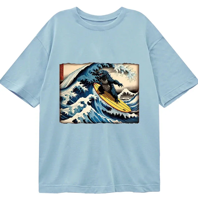 Tokyo-Tiger Dinosaur Surfing Japanese Classic T-Shirt