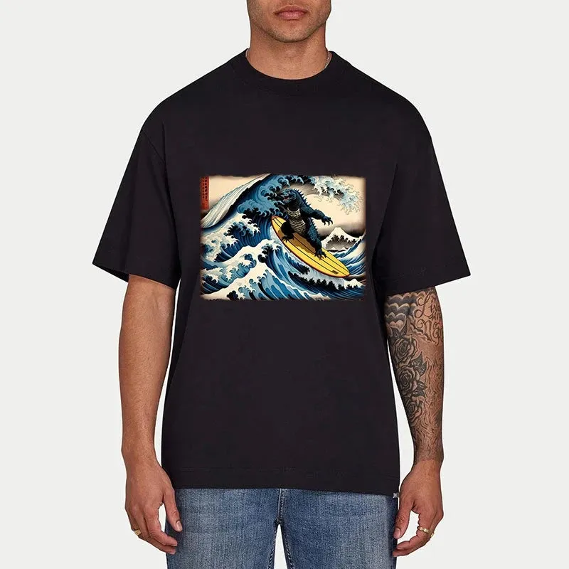 Tokyo-Tiger Dinosaur Surfing Japanese Classic T-Shirt