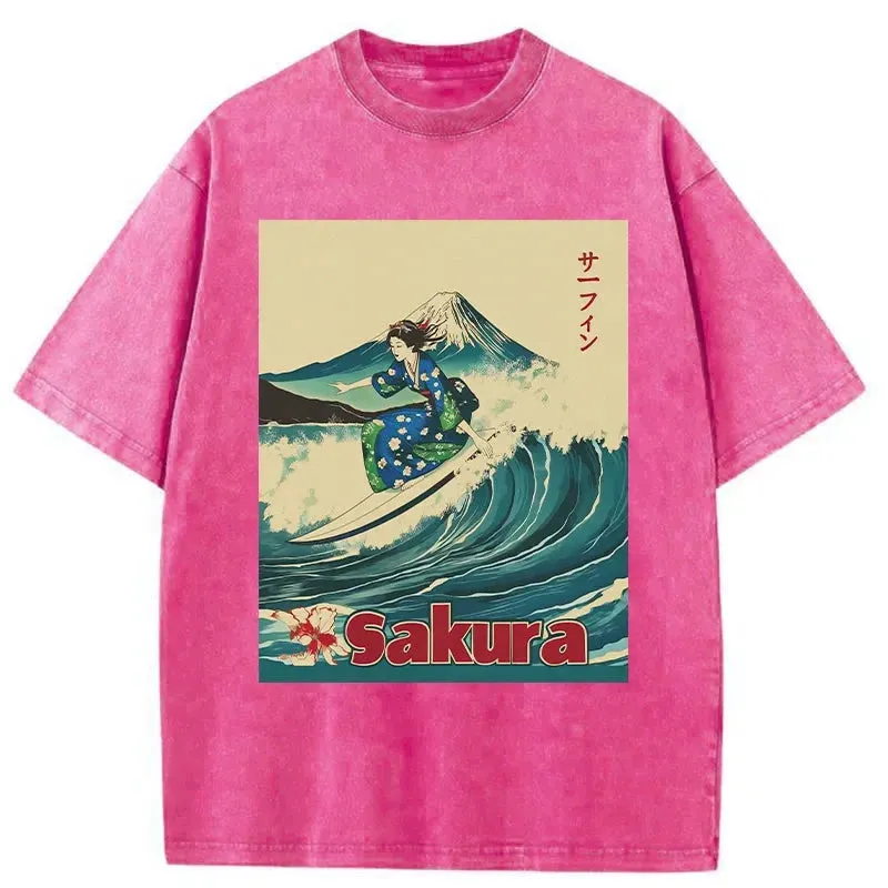 Tokyo-Tiger Geisha Surfing Washed T-Shirt