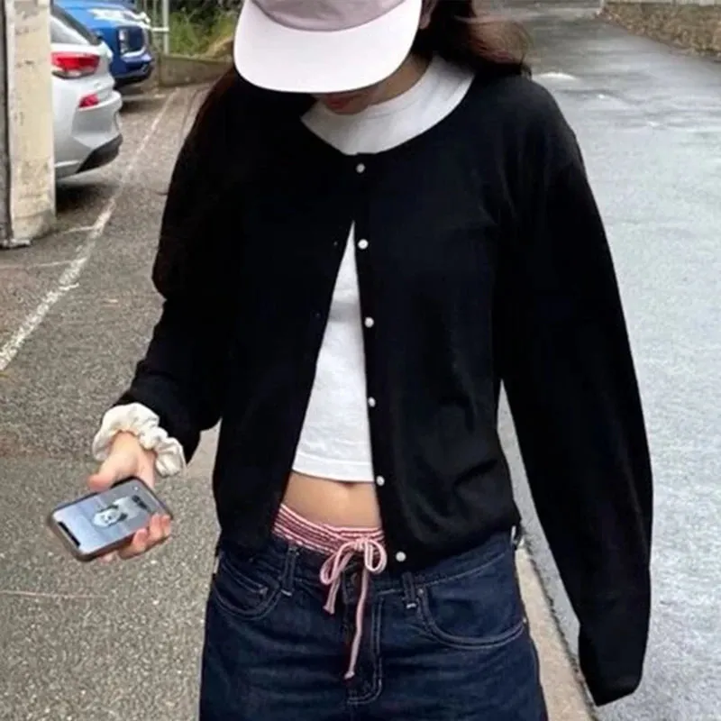 Toleet-Trendy Streetwear Aesthetic Vintage Button Up Cardigans Y2K Preppy Cute Slim Fit Knitted Sweater Autumn Spring Coats Streetwear