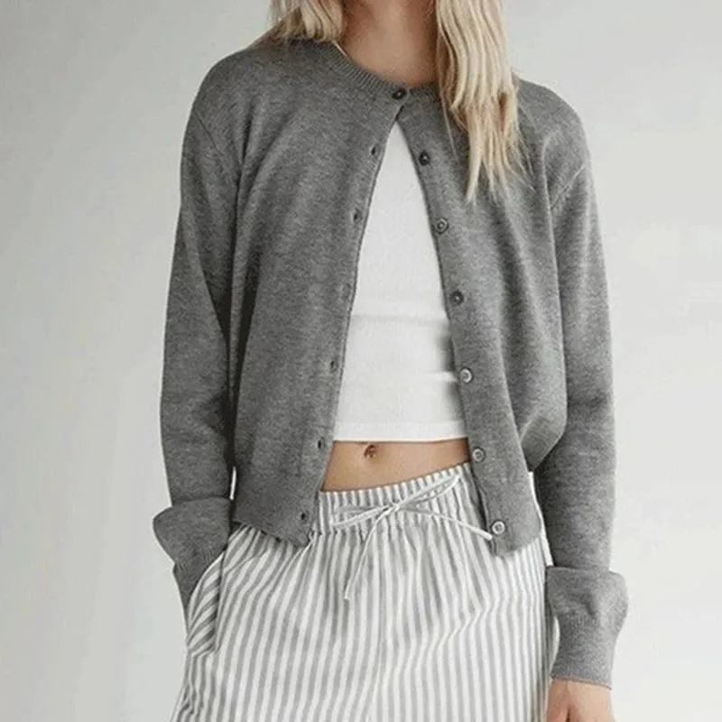 Toleet-Trendy Streetwear Aesthetic Vintage Button Up Cardigans Y2K Preppy Cute Slim Fit Knitted Sweater Autumn Spring Coats Streetwear
