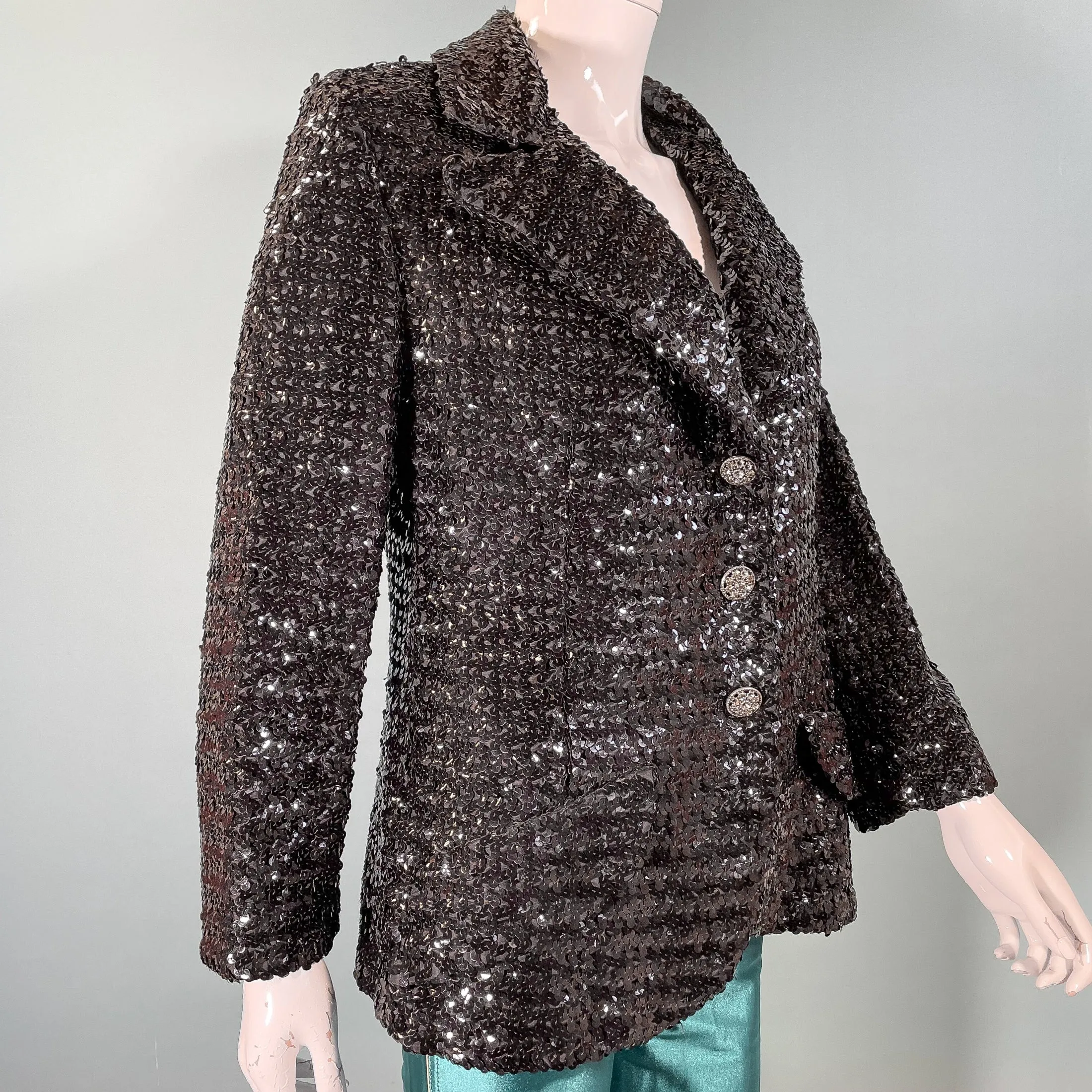Vintage 60s Black Sequin Jacket/Skirt 2 Piece Suit, Eveningwear Party Separates Suit