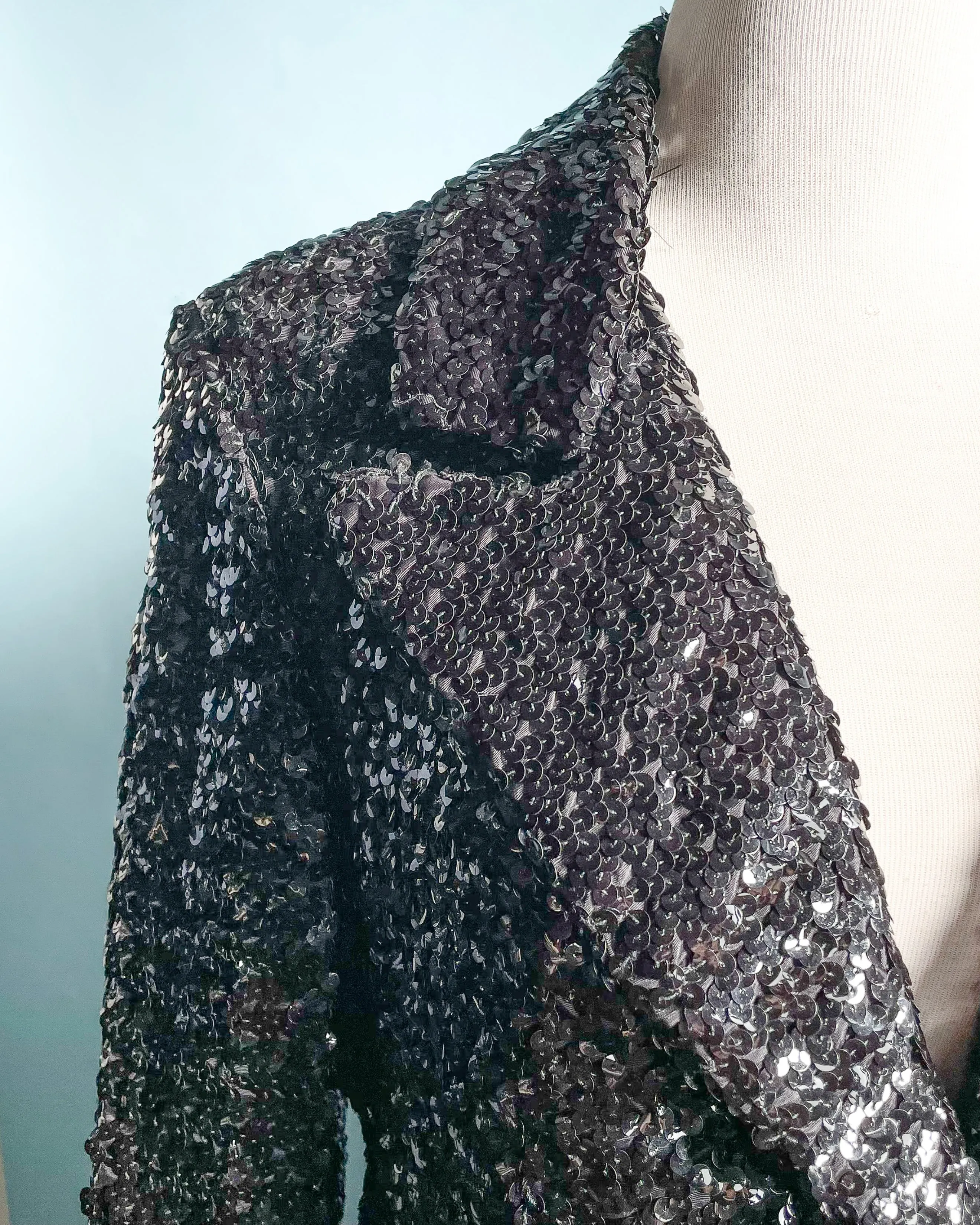 Vintage 60s Black Sequin Jacket/Skirt 2 Piece Suit, Eveningwear Party Separates Suit