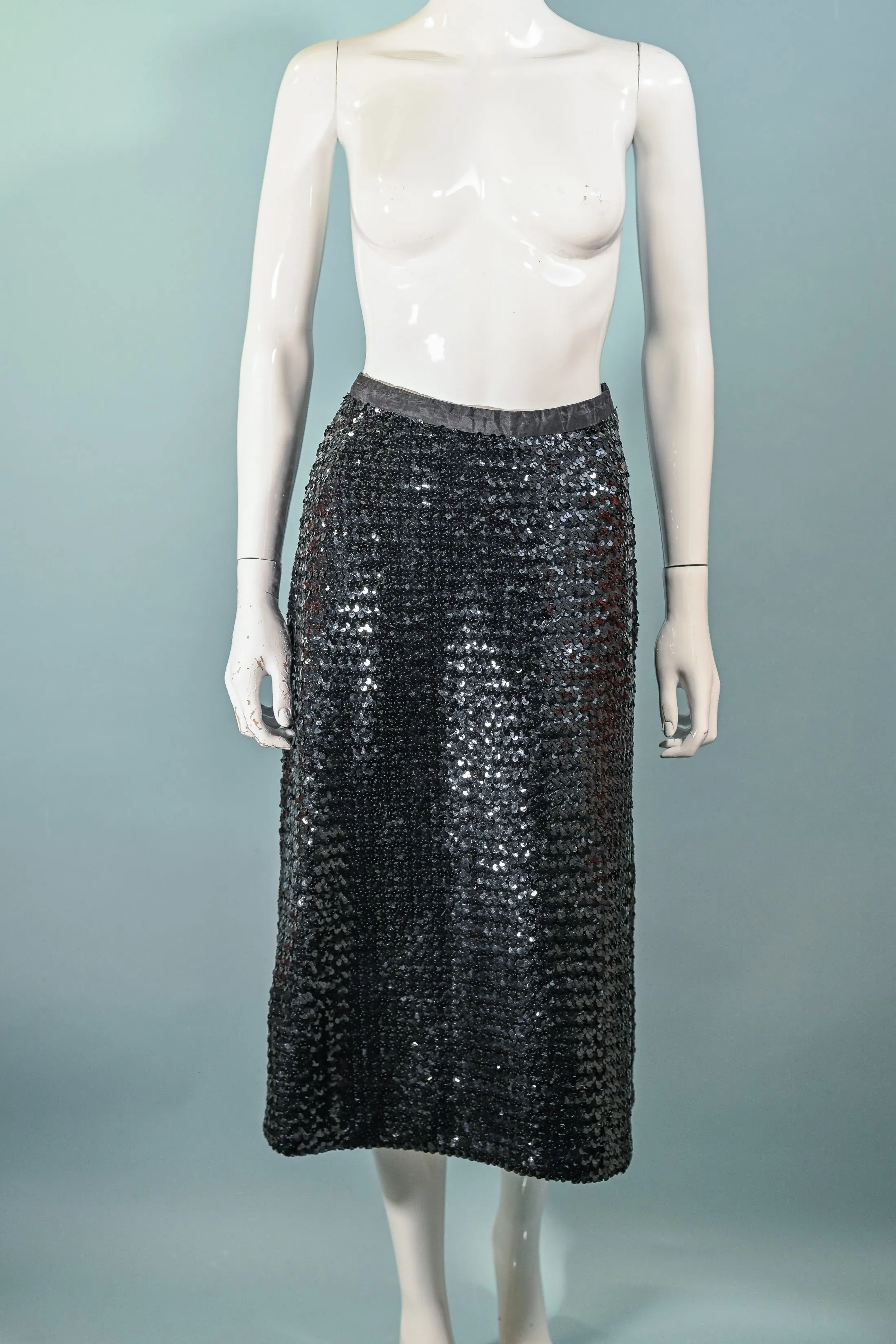 Vintage 60s Black Sequin Jacket/Skirt 2 Piece Suit, Eveningwear Party Separates Suit