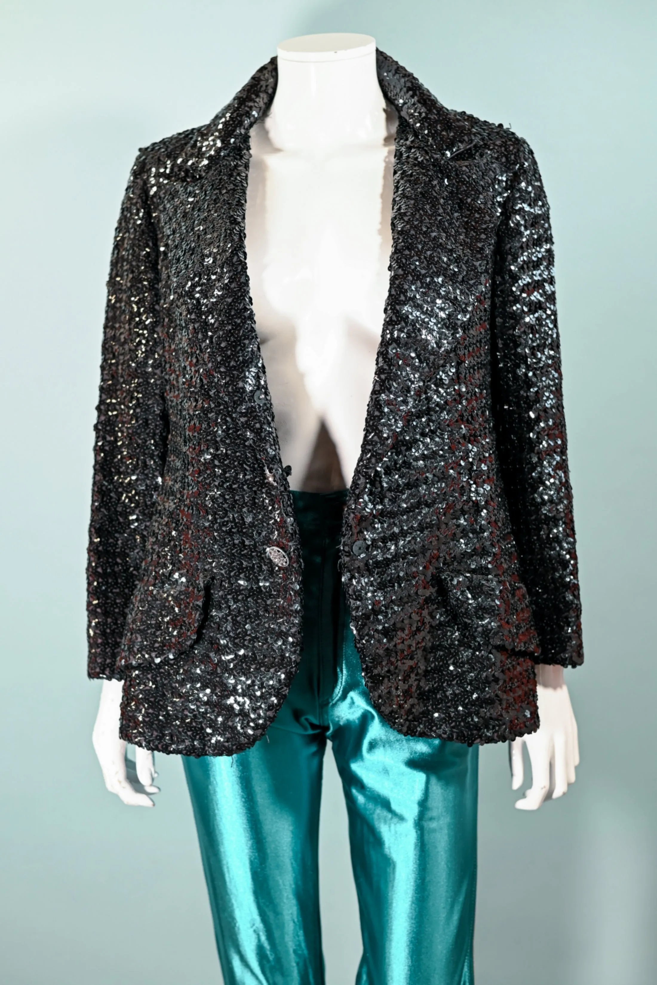 Vintage 60s Black Sequin Jacket/Skirt 2 Piece Suit, Eveningwear Party Separates Suit
