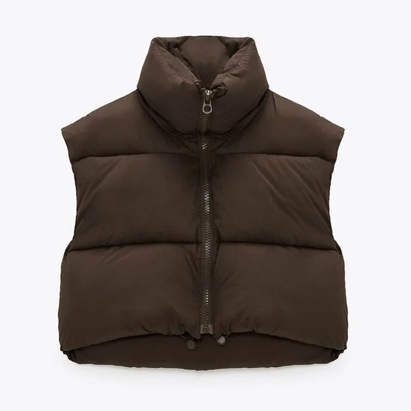 Wenkouban Winter Outfits Black Friday Autumn Stand Collar Cotton Vests Women Elegant Solid Simple Zipper Coats Women Casual High Waisted Vests Ladies 241127