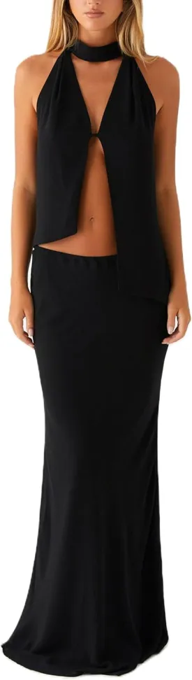 Women Y2k 2 Piece Maxi Skirt Set Floral Backless Halter Tank Top Flowy Maxi Skirt Summer Going Out Outfits