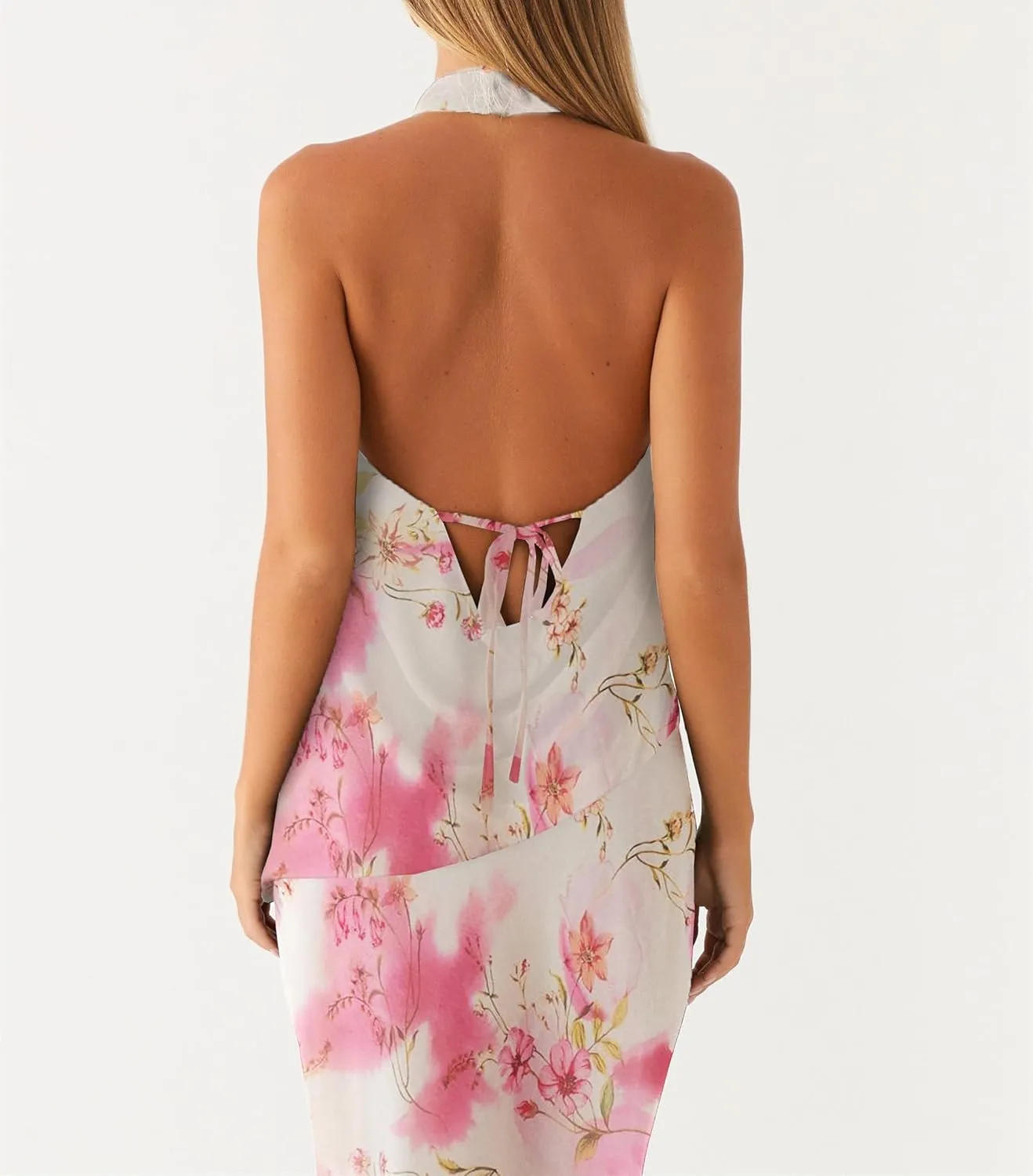 Women Y2k 2 Piece Maxi Skirt Set Floral Backless Halter Tank Top Flowy Maxi Skirt Summer Going Out Outfits