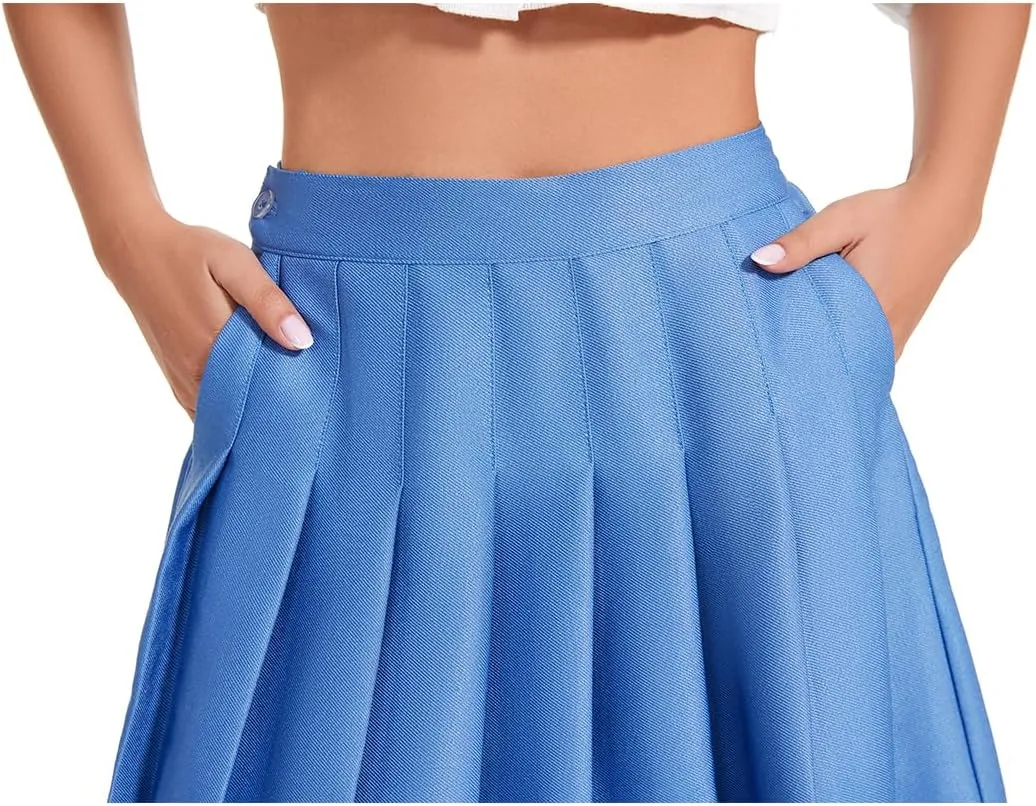 Womens Stretchy Pleated Mini Skirt Comfort High Waist Cheerleader School Uniform Skirt