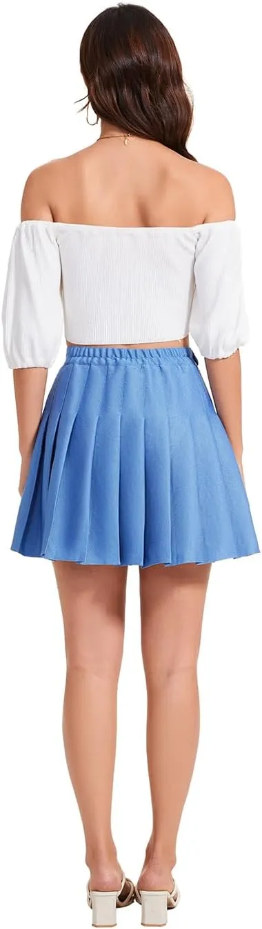 Womens Stretchy Pleated Mini Skirt Comfort High Waist Cheerleader School Uniform Skirt