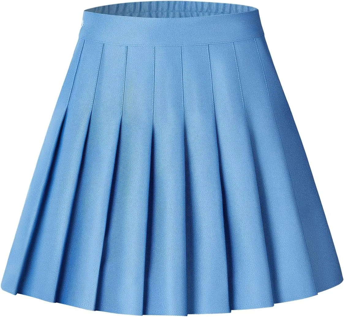 Womens Stretchy Pleated Mini Skirt Comfort High Waist Cheerleader School Uniform Skirt