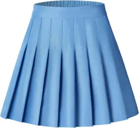 Womens Stretchy Pleated Mini Skirt Comfort High Waist Cheerleader School Uniform Skirt