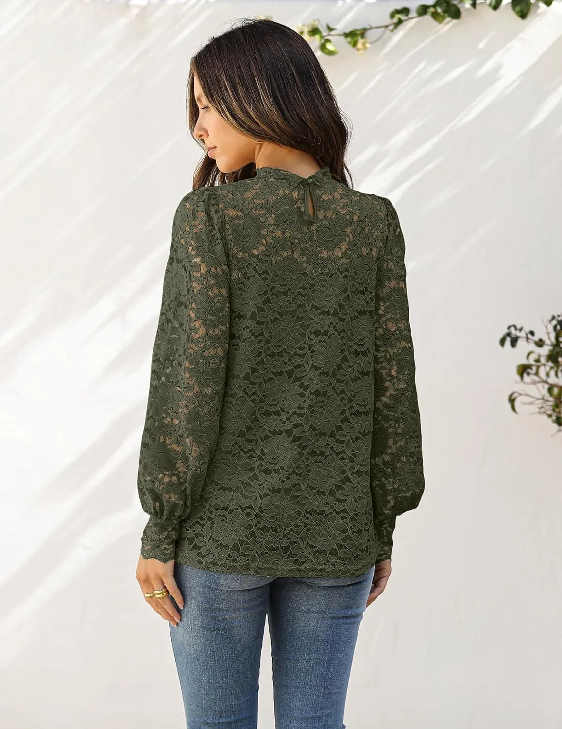 Zeagoo Women Lace Tops Long Sleeves Mock Neck Casual Dressy Tops with Separable Camisole Sexy Blouses Shirts 2 PCS Set